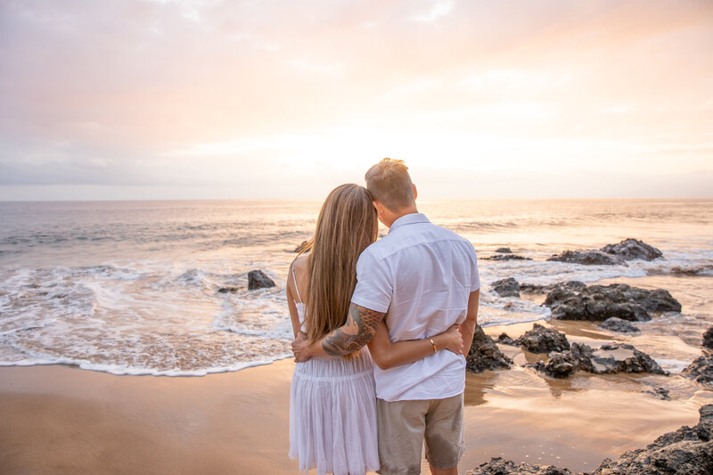 Maui Wedding Photographer captures couple embracing at sunset