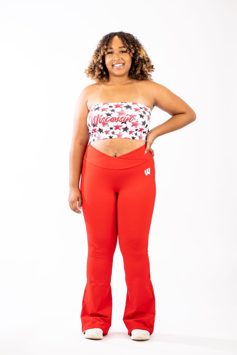 Red leggings in red with college logo in corner