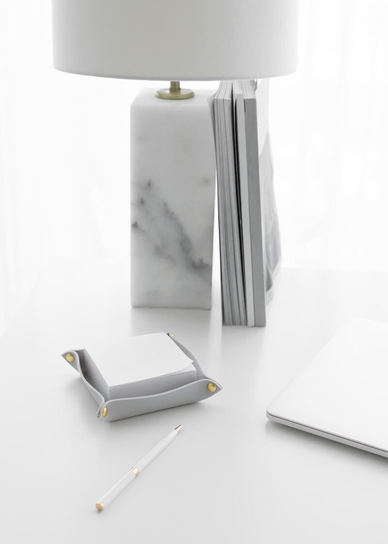 White Marble Lamp with White Note Cards