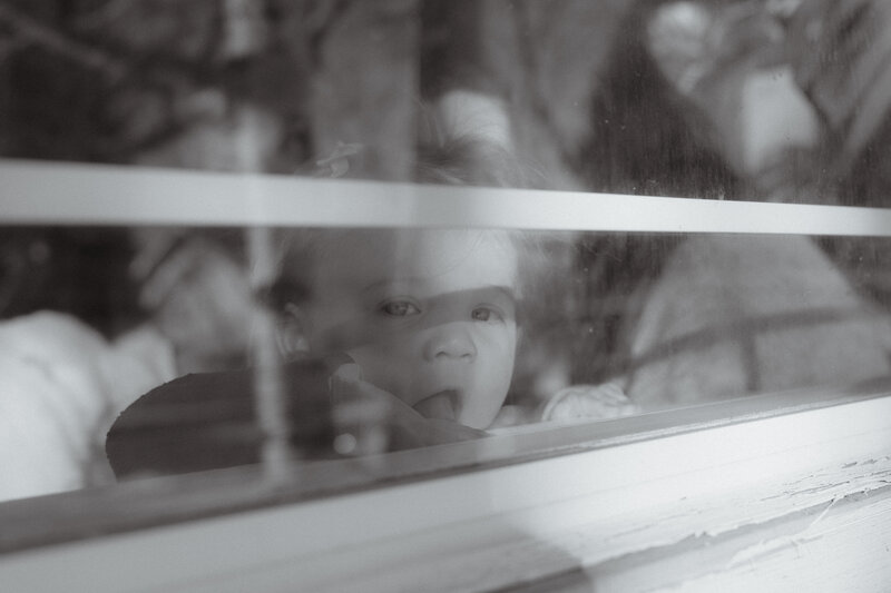 A baby reaching for the window in her home in Jackson, Wyoming.