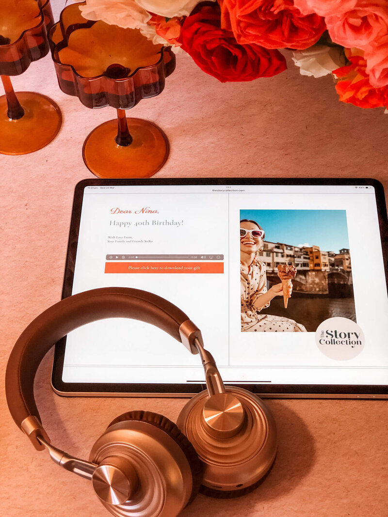 headphones ipad audiobook flowers