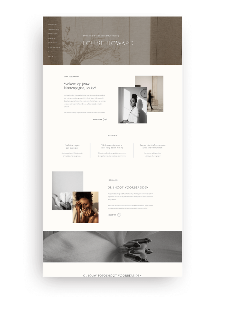 Minimalistische Shoot Klantenpagina voor Showit