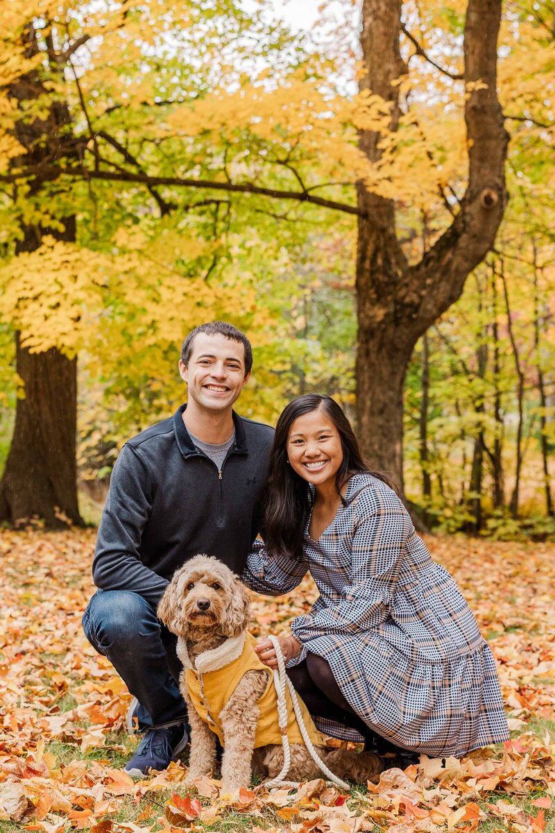 Family portrait with golden doodle
