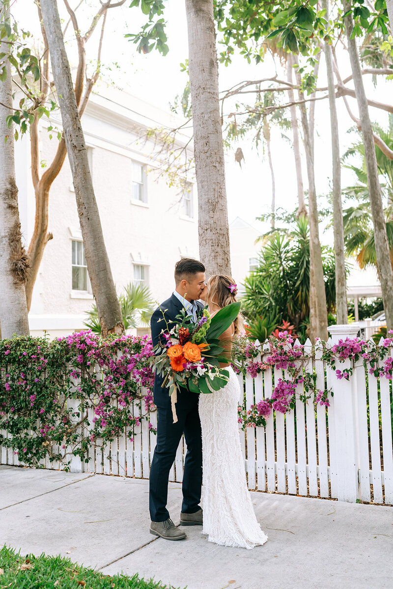 wedding couple kissing