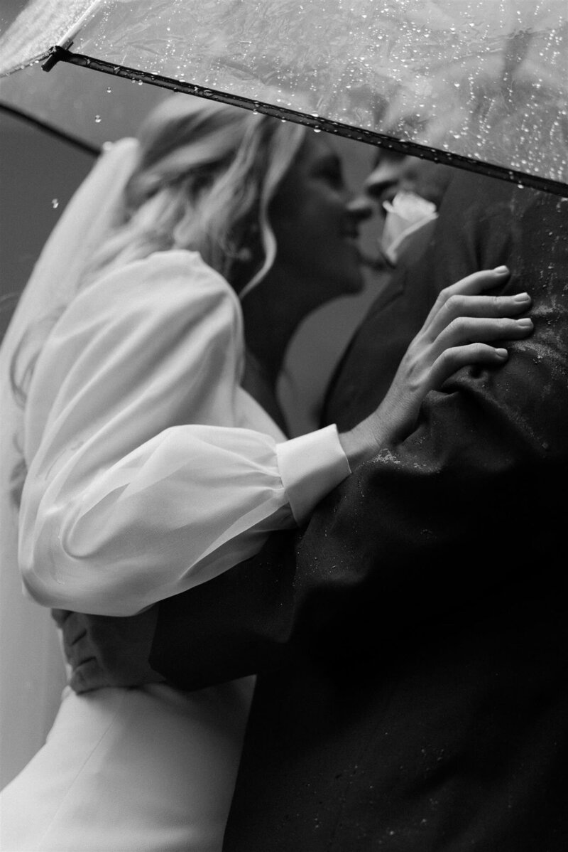 Black and white photo of couple at North Carolina destination wedding