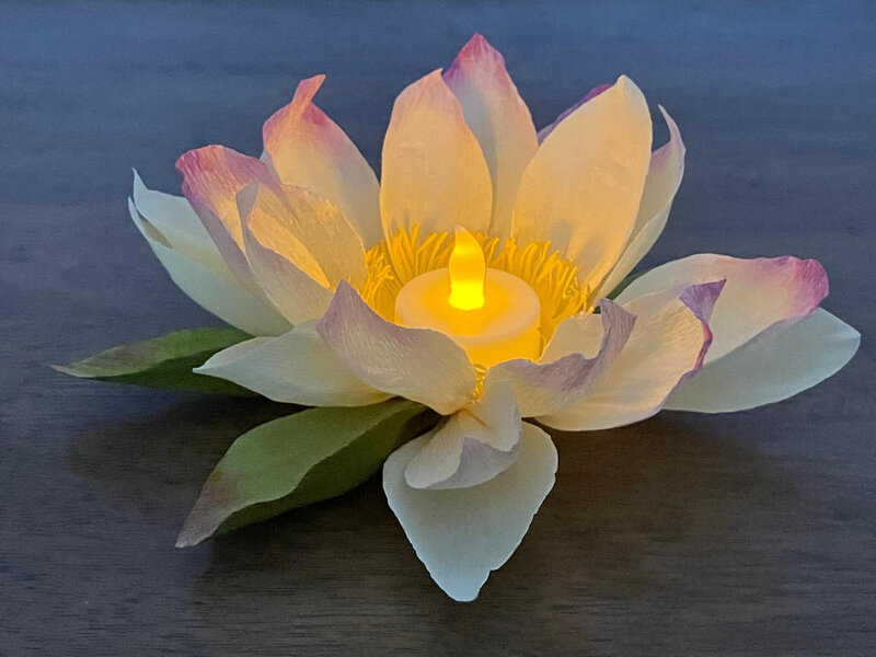 Paper lotus tealight illuminated