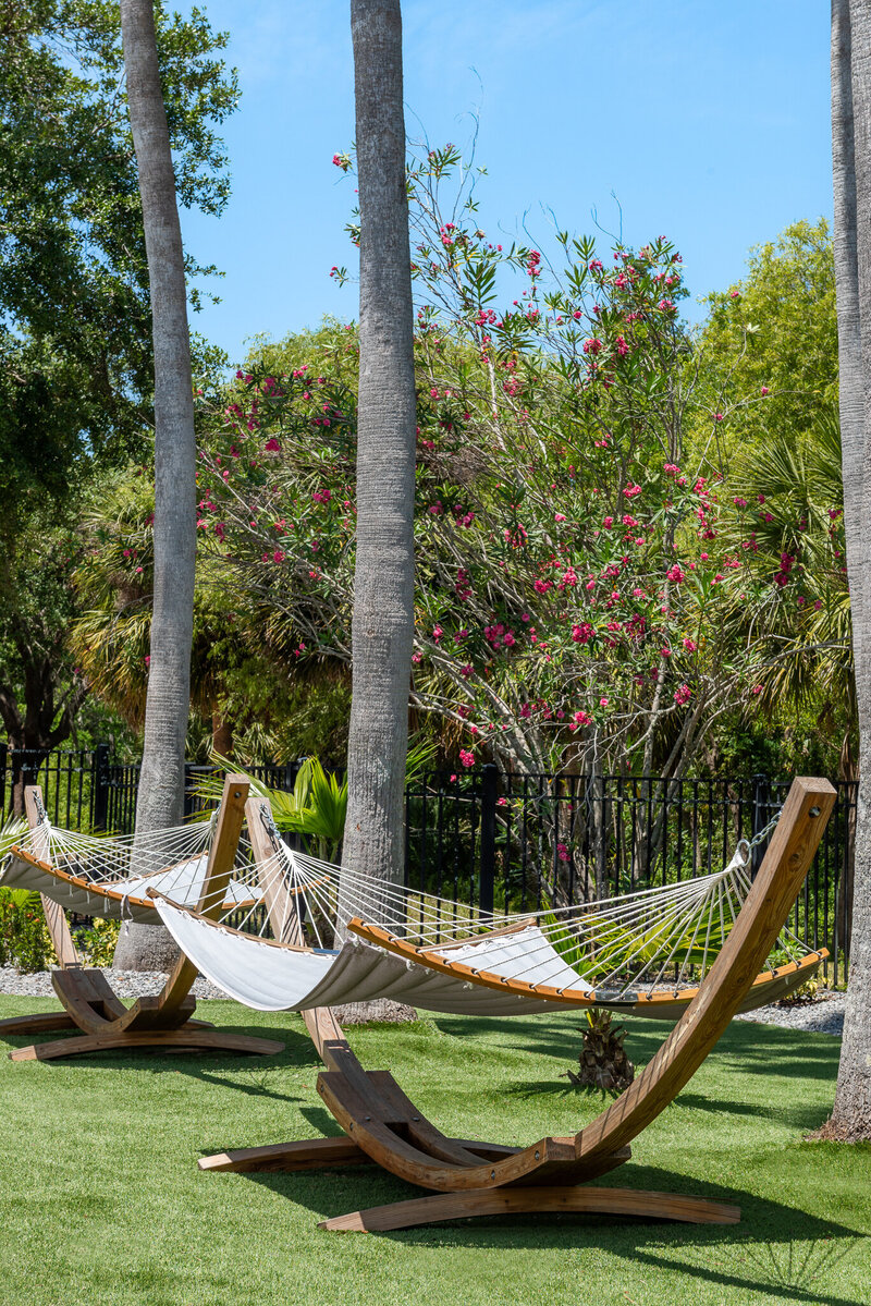 hammocks at a luxury apartment complex by interior designer