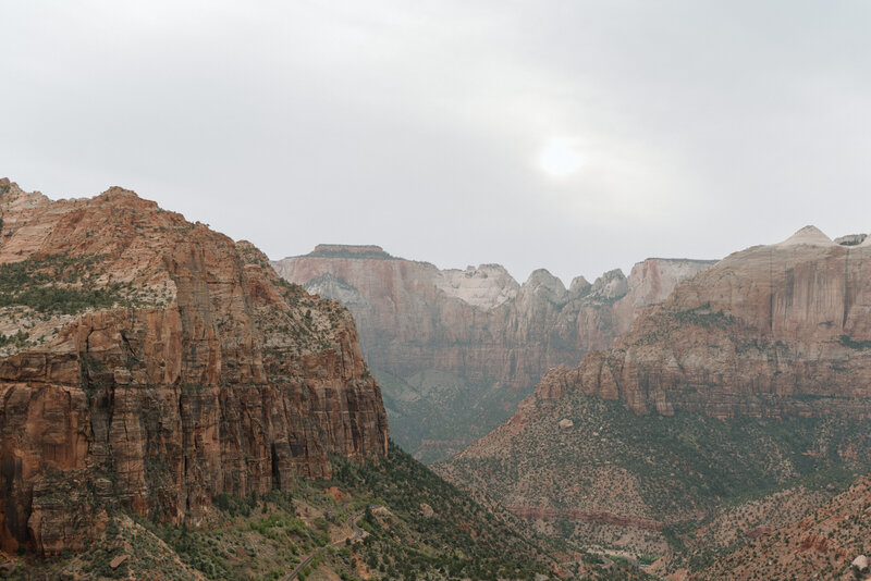 Zion Overlook on a cloudy, overcast day in April