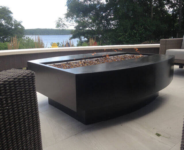 Cast Concrete Curved Rectangular Fire Pit and Table with Electric Start