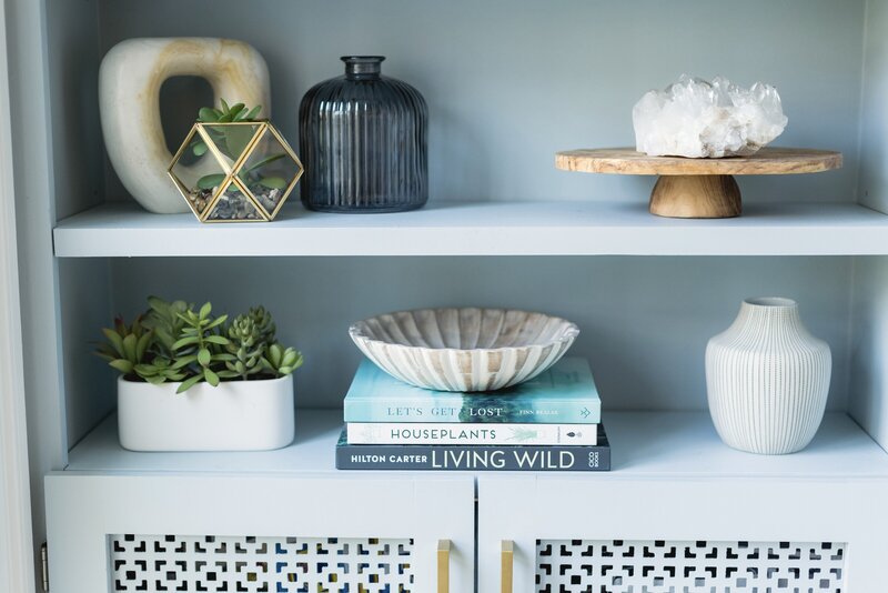 Blue styled shelves in Old Town, Alexandria, VA.