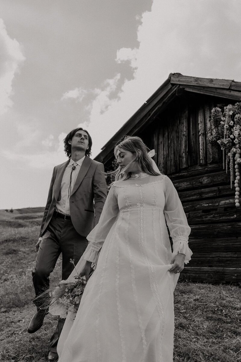 bride and groom walking after elopement