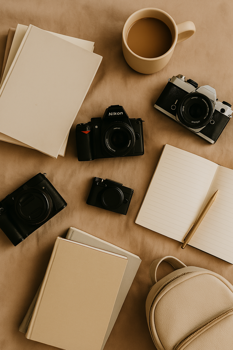 Flat lay of laptop, camera, and coffee cup — behind-the-scenes mood shot for Shannon Kathleen Photography, Twin Cities online dating photographer