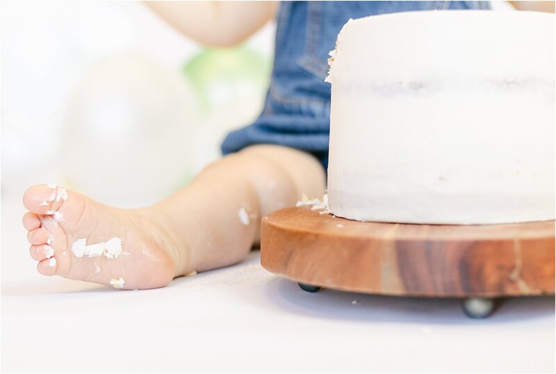 baby's foot during indianapolis cake smash photography session
