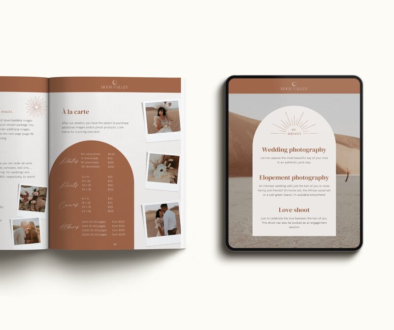 Boho pricing guide template for photographers Moon Valley 15