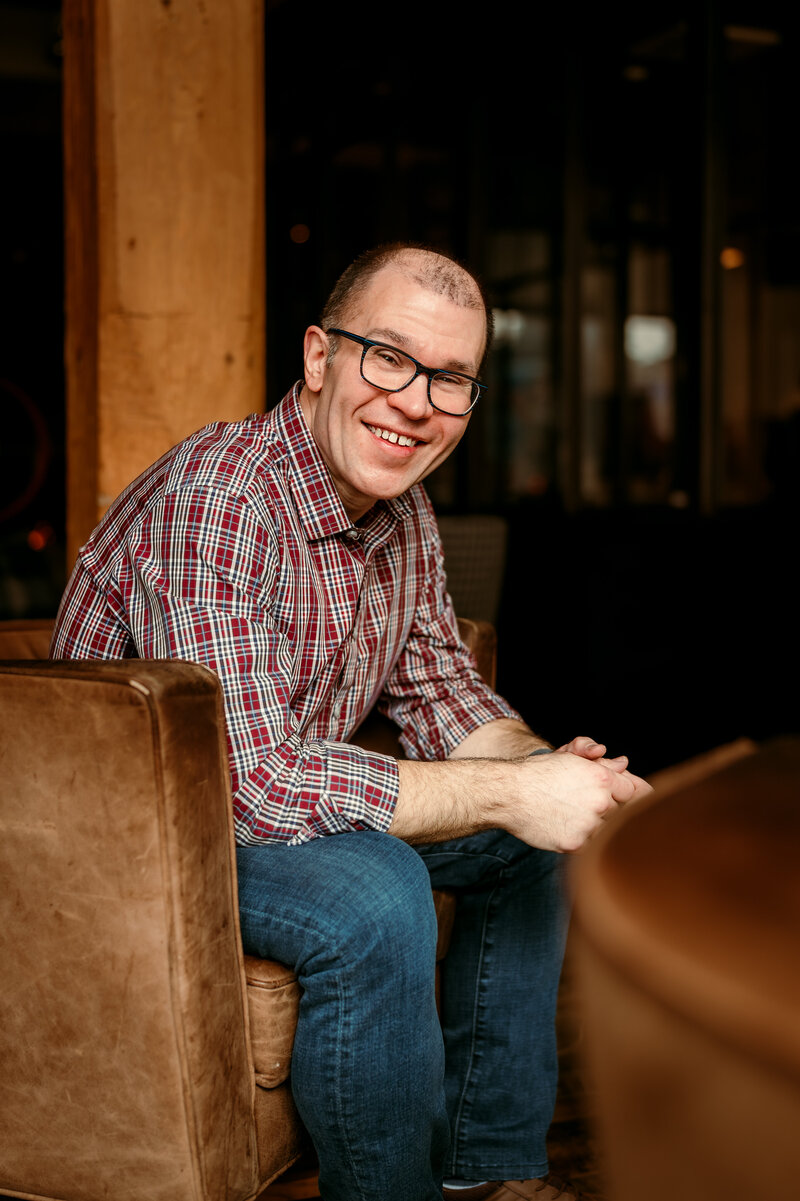Confident and approachable after photo of a Twin Cities dating profile client, showcasing polished and authentic photography for online dating success.