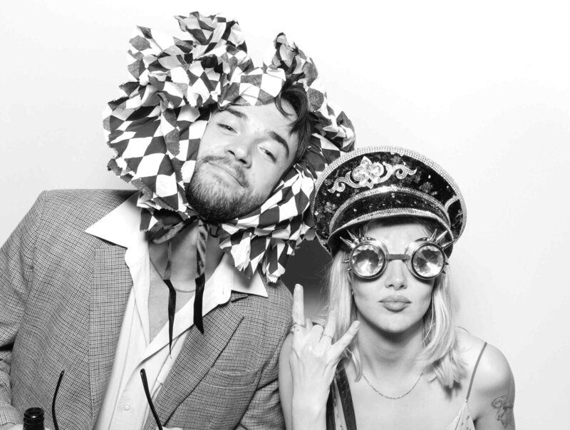 2 guests posing for the Best  Premium Photo Booth for weddings , corporate events, birthday parties at Cripps Barn Wedding Venue
