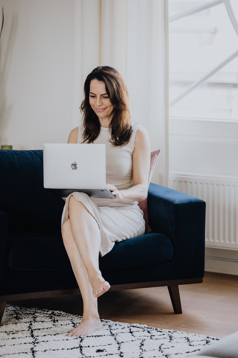 Woman researching on her computer