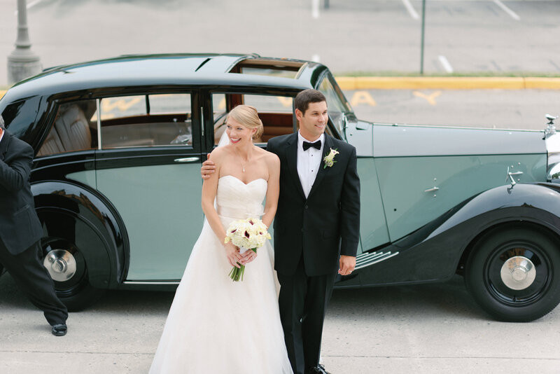 Roanoke Luxury Wedding Couple with Rolls Royce car in Virginia