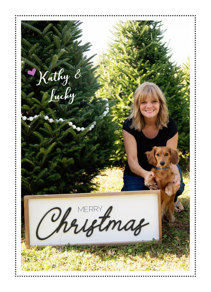 lady and miniature daschund holiday card