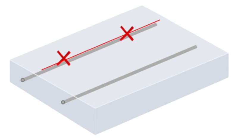 Marking X where an object is found under the concrete surface.