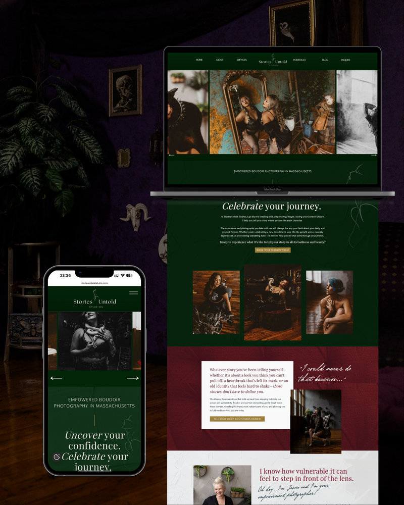 Custom website design for Stories Untold Studios, a Boudoir Photography in Massachusetts