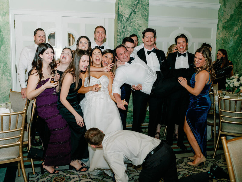 Group photo at wedding reception