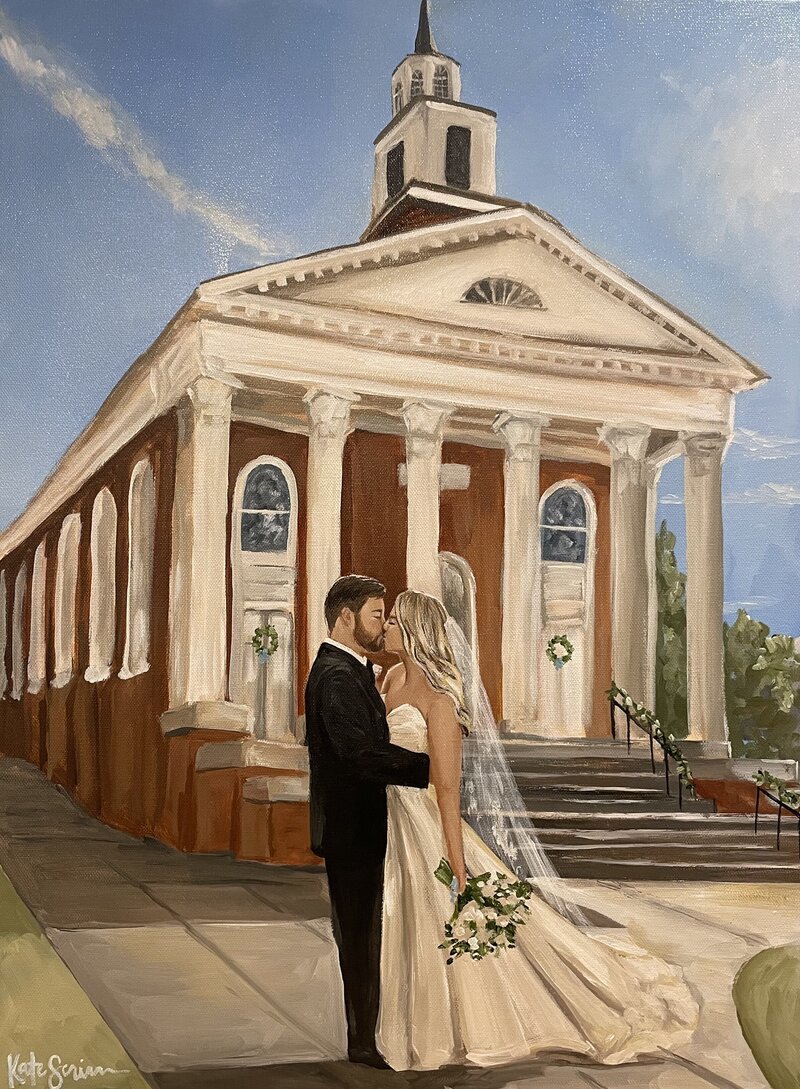 painting of bride and groom