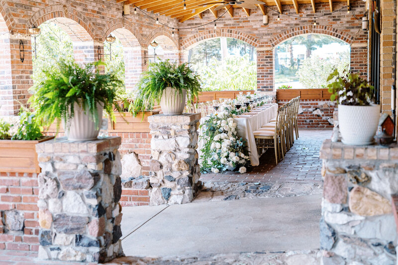 wedding reception on covered patio in St. Louis