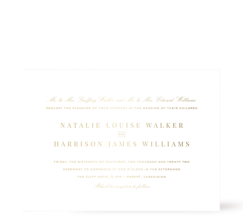 Classic and timeless gold foil wedding invitation.