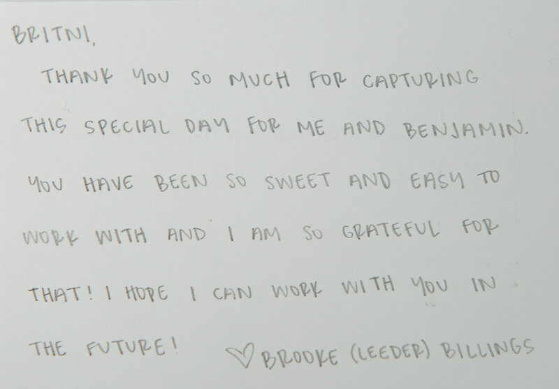 Image of a thank you note written by a client to Britni Dean