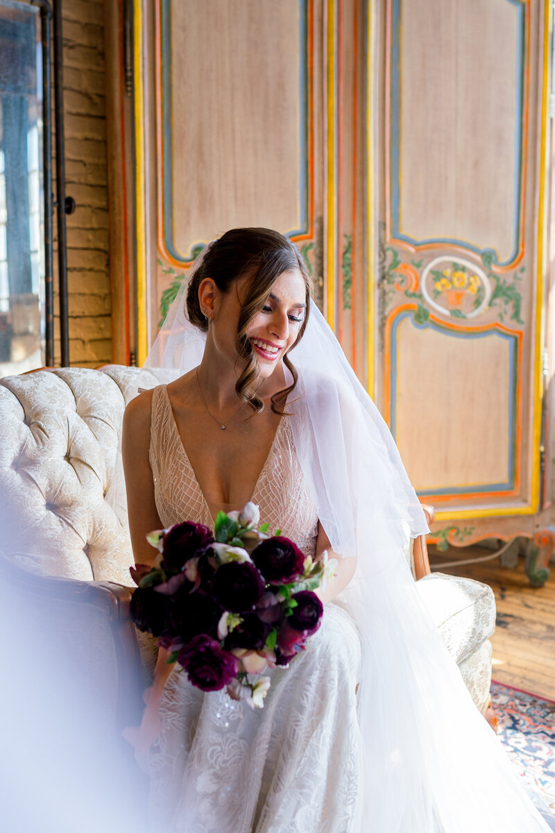 Modern Jewish Wedding Photography of Bride in Traditional Wedding gown and Flowers in Chicago
