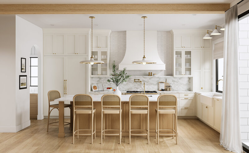 Interior design rendering of a transitional kitchen by Ashley de Boer Interiors.