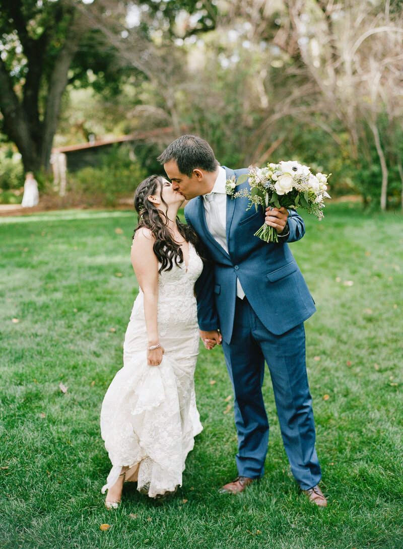 bridal portraits at Mission Ranch Carmel in front of cottage