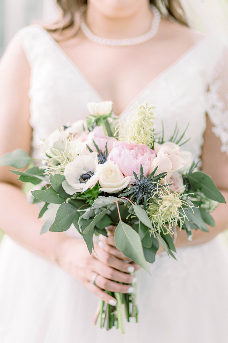 Bride and groom walk up memorial steps at their DC wedding