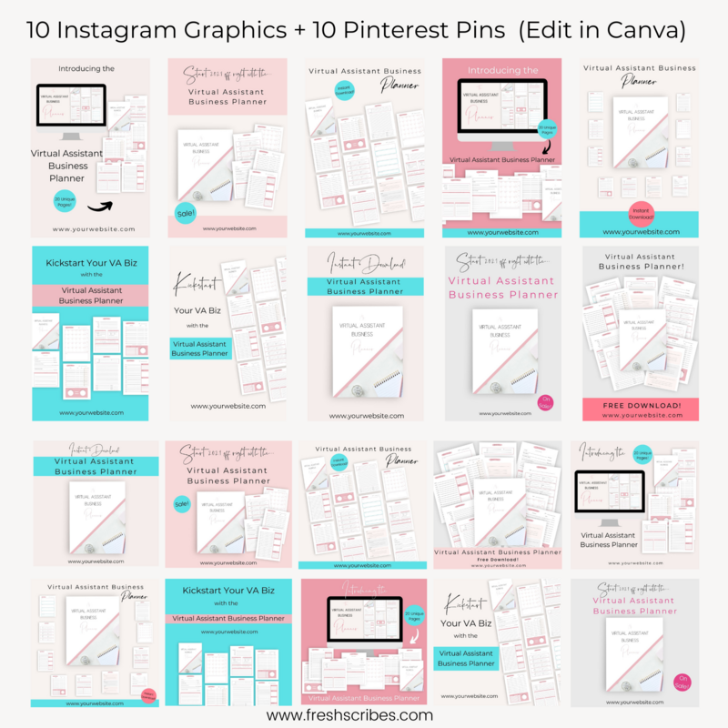 Fresh Scribes 10 Instagram Graphics + 10 Pinterest Pins (Edit in Canva)