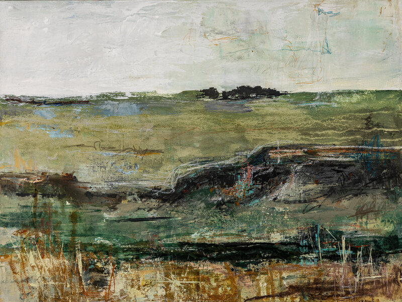 Christen-Horner-Art-Austin-Texas-OriginalPainting-2024-Homeplace-18x24-Abstract-Farm-Pasture-Ranch-Grassland-FamilyFarm