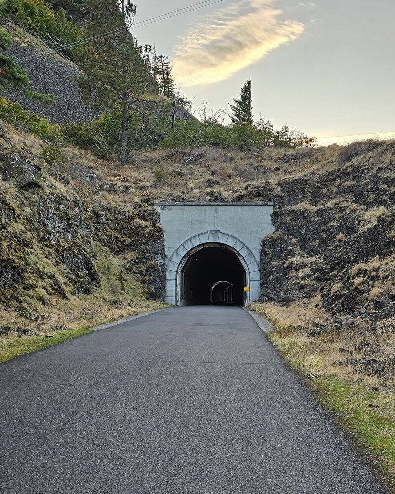 Let The Gorge E-Bike Adventure Rentals  take you through  a piece of local history when riding through a tunnel from the Old Columbia River Highway