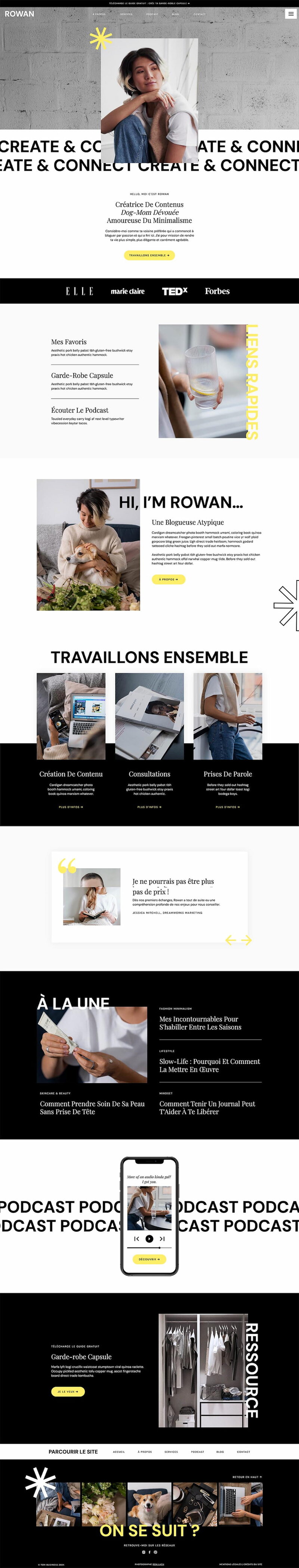 Capture d'écran du template de site Internet Showit Ash