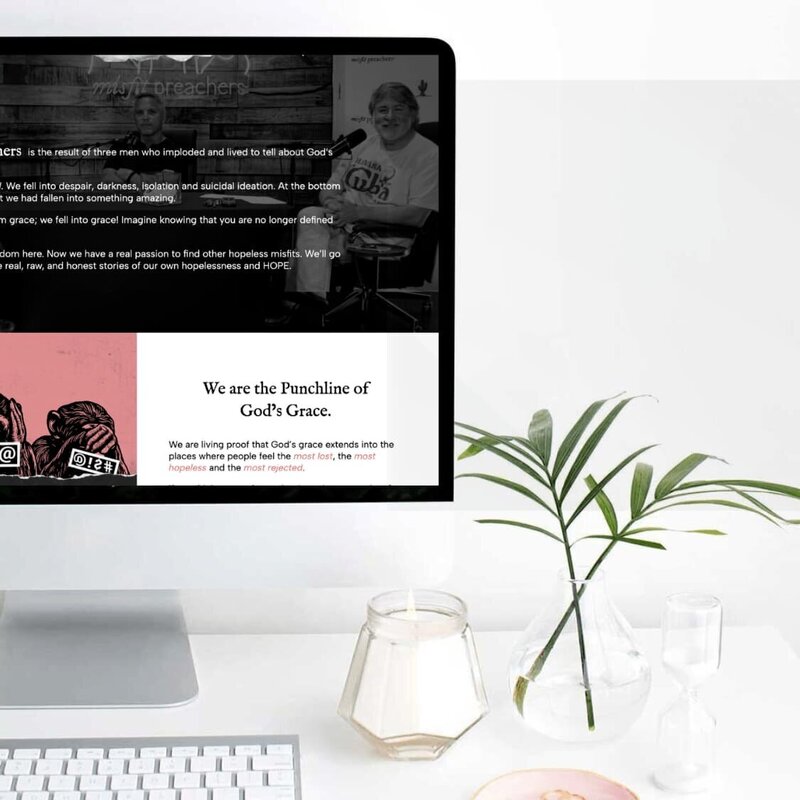 iMac website mockup, misfit preachers, Rachelle Deem Website Design Portfolio. Simplero website design.