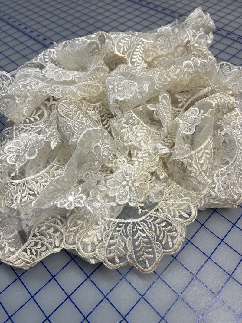 vintage heirloom bridal lace ready to be used on a modern bridal veil