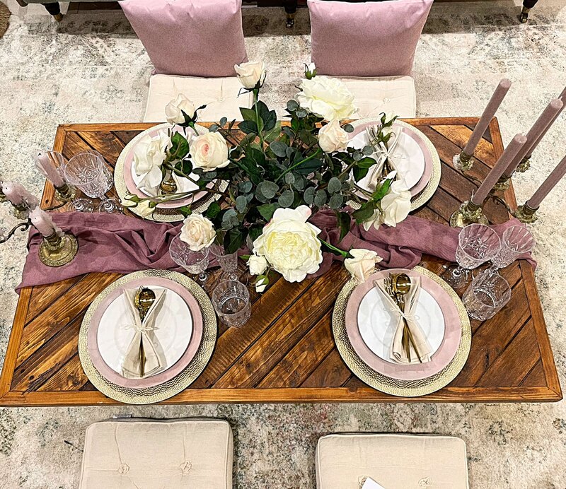 Pink indoor picnic for engagement party in Burchetts Green Berkshire