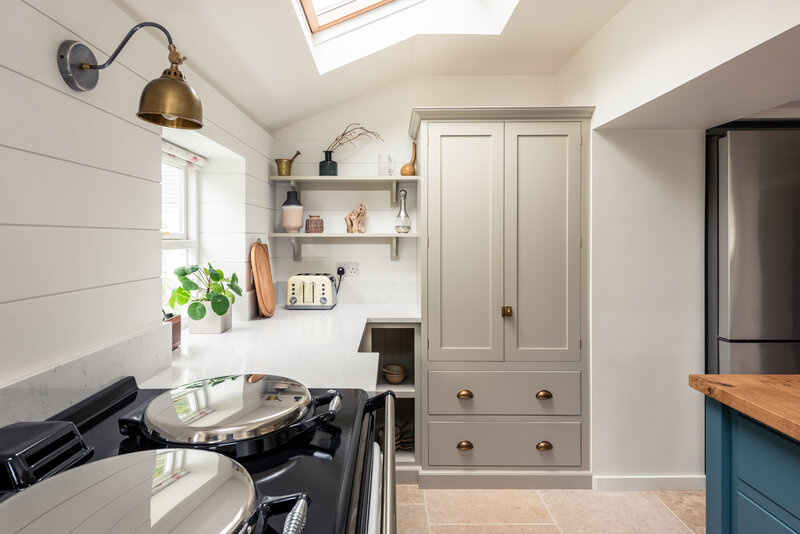 Kitchen interior at Trenance  showing devol cabinets