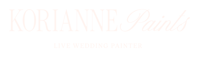 A professional, horizontal logo for Korianne Paints, a Minnesota-based live wedding painter. The logo features a classic serif font for "KORIANNE" and an elegant script for "Paints," with the tagline "LIVE WEDDING PAINTER" below, reflecting the brand's luxurious and romantic style.