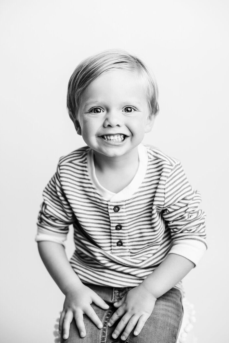 Black and white image of little boy