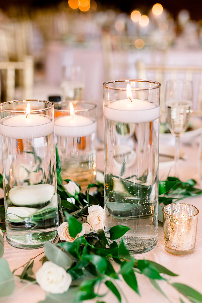 floating candle centerpiece hotel saranac wedding Beautiful Ballroom Wedding Hotel Saranac Photo Courtesy of Julia Rebecca Photography