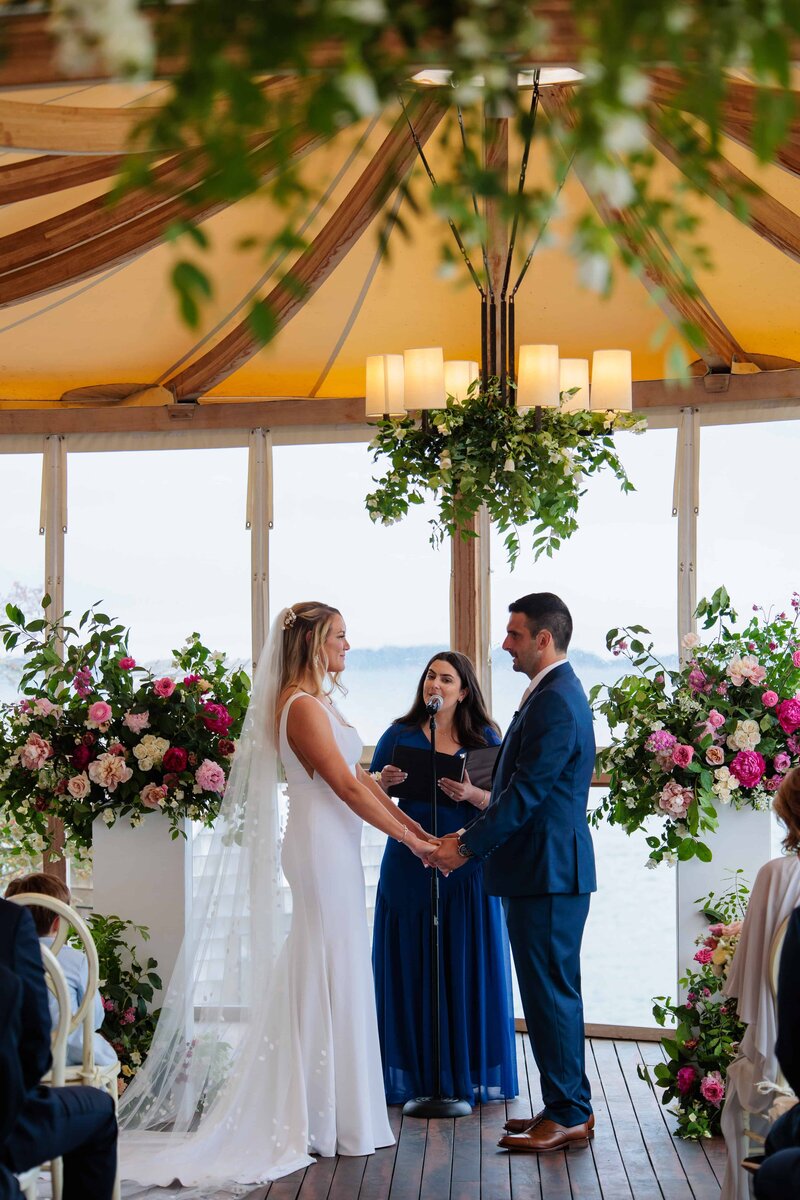 Cape Cod Wedding Ceremony with Pink Roses