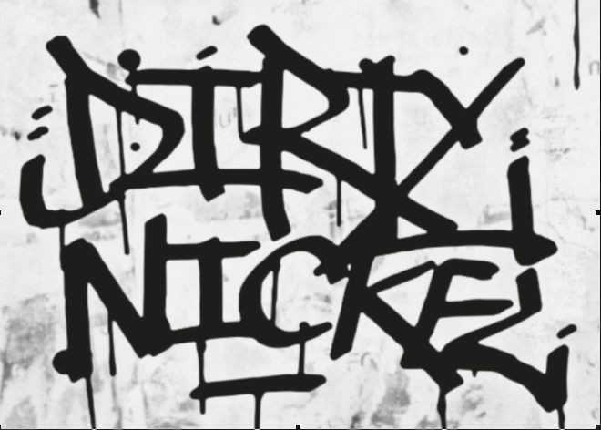 Drawing which reads Dirty Nickel in gang book