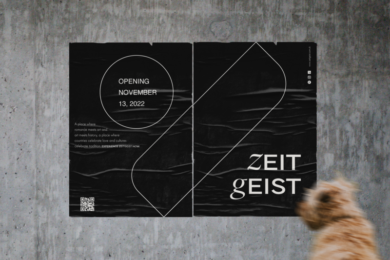 Zeitgeist wedding museum monochromatic glued poster mockup for a timeless marketing campaign