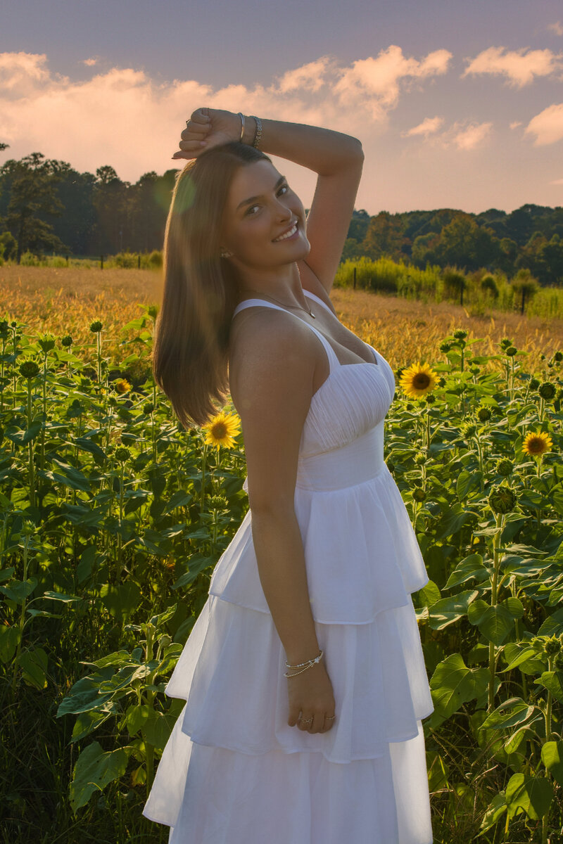 Atlanta Senior Photo of Girl in Sunflower Field at Prospect Farms in Lawrenceville