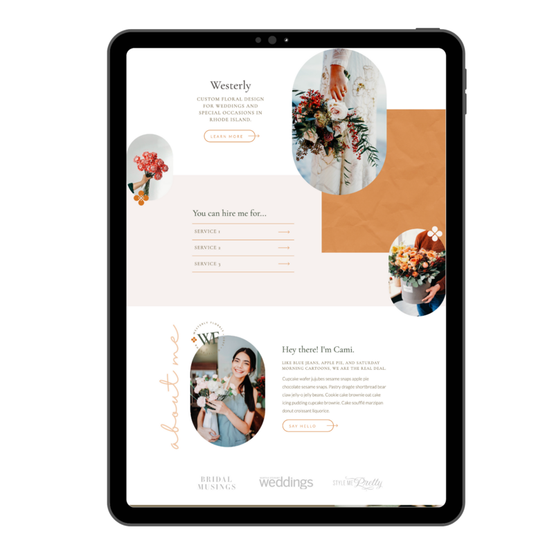 Custom website design for wedding floral designer.